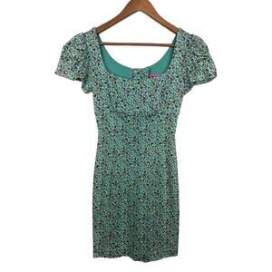 Vintage Betsey Johnson Green Multicolor Floral Corset Stretch Dress
